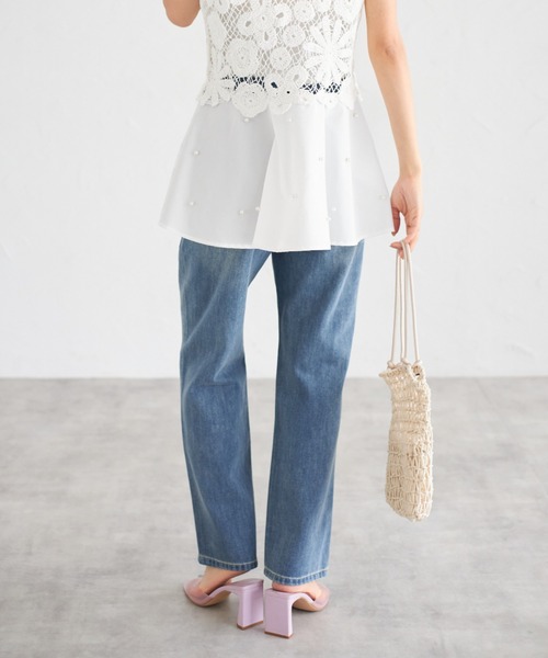 tocco closet(トッコ クローゼット)の「【ZOZO限定】ハイウエストストレートパンツ(デニムパンツ・レディース・オフホワイト/グレー/ネイビー/ブルー・M)」の12枚目の写真