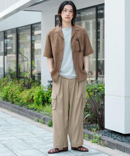 SENSE OF PLACE by URBAN RESEARCH(センスオブプレイスバイアーバンリサーチ)の「『セットアップ対応』 『UR TECH DRYLUXE』リネンライクキューバシャツ(シャツ/ブラウス・メンズ・ブラウン/ブラック/ブルー・MEDIUM/LARGE)」の6枚目の写真