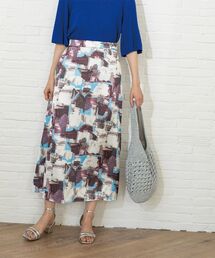 OPAQUE.CLIP | 幾何プリント サテンナローフレアスカート【洗濯機洗い可】(スカート)