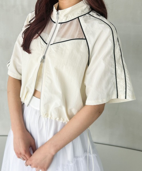 Heather（ヘザー）の「パイピングレースブルゾン（半袖） 129906