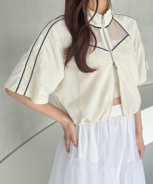 Heather（ヘザー）の「パイピングレースブルゾン（半袖）　129906（ブルゾン・レディース・アイボリー/ブラック・FREE）」の3枚目の写真