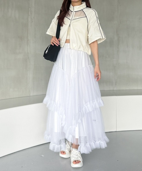 Heather（ヘザー）の「パイピングレースブルゾン（半袖）　129906（ブルゾン・レディース・アイボリー/ブラック・FREE）」の5枚目の写真