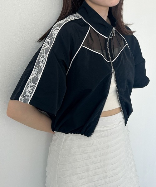 Heather（ヘザー）の「パイピングレースブルゾン（半袖）　129906（ブルゾン・レディース・アイボリー/ブラック・FREE）」の9枚目の写真