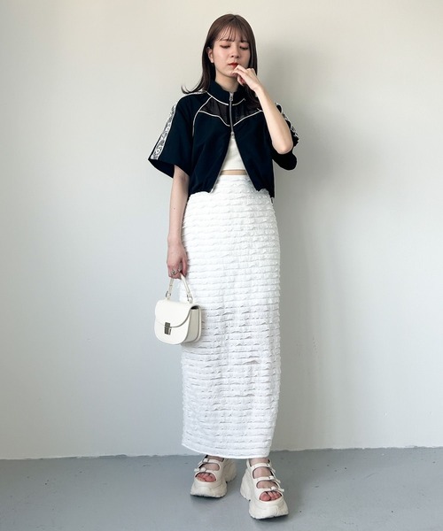 Heather（ヘザー）の「パイピングレースブルゾン（半袖） 129906