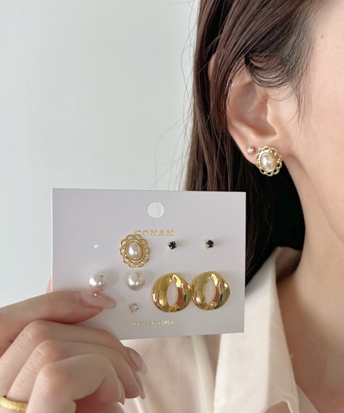 sowang(ソワン)の「【5set】レトロパールピアスセット-retoro pearl pierce set-(ピアス(両耳用)・レディース・シルバー/ゴールド・FREE)」の2枚目の写真