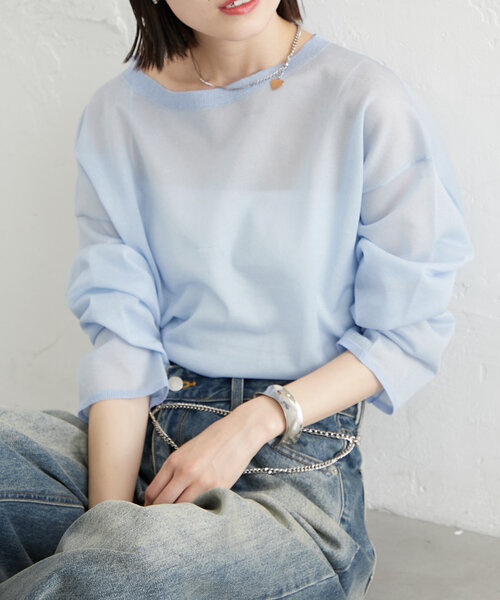 mystic（ミスティック）の「newシアーニットプルオーバー（ニット/セーター・レディース・レッド/ブルー/グリーン/アイボリー・FREE）」の3枚目の写真