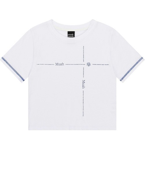 muahmuah(ムーアムーア)の「A'GEM/9 × .kom 『muah muah/ムーアムーア』 LINEGRAPHICHALFT-SHIRT/ライン ハーフグラフィック半袖カットソー(Tシャツ/カットソー・レディース・ホワイト/ブラック・FREE)」の12枚目の写真