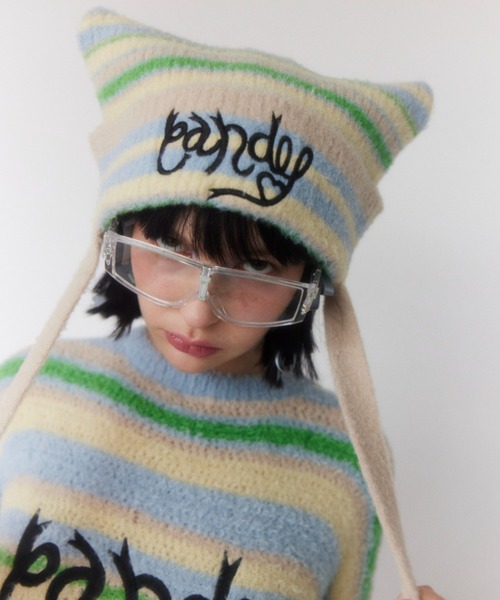 Candy Stripper(キャンディストリッパー)の「LOLLIPOP MULTI BORDER ビーニー(ニットキャップ/ビーニー・レディース・ブラック/ピンク/ベージュ・FREE)」の3枚目の写真