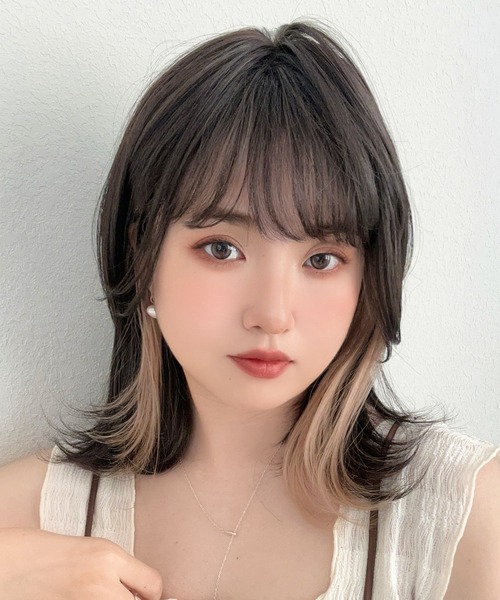 【セール】「 イヤリングカラー コフレミディ 」 ウィッグ レディース ミディアム 自然 フルウィッグ ウイッグ インナーカラー（ウィッグ）｜Brightlele（ブライトララ）