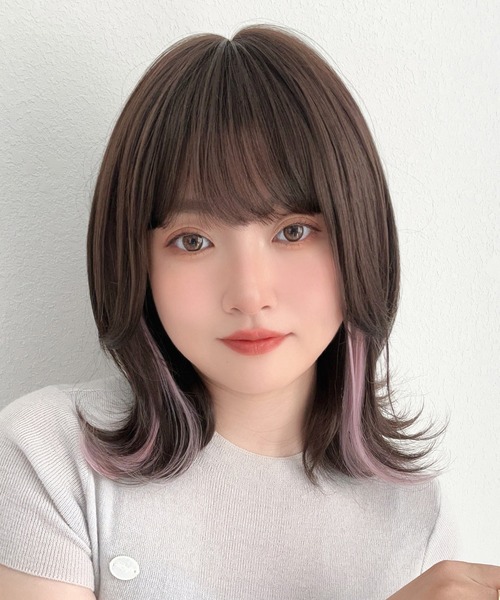 【セール】「 イヤリングカラー コフレミディ 」 ウィッグ レディース ミディアム 自然 フルウィッグ ウイッグ インナーカラー（ウィッグ）｜Brightlele（ブライトララ）