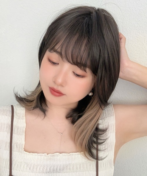 【セール】「 イヤリングカラー コフレミディ 」 ウィッグ レディース ミディアム 自然 フルウィッグ ウイッグ インナーカラー（ウィッグ）｜Brightlele（ブライトララ）