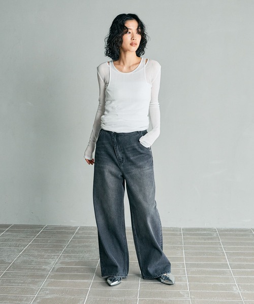 LEPSIM(レプシィム)の「【FOR I SERIES】アシメワイドデニムパンツ 132471(デニムパンツ・レディース・ブルー/ダークグレー・MEDIUM/SMALL)」の6枚目の写真