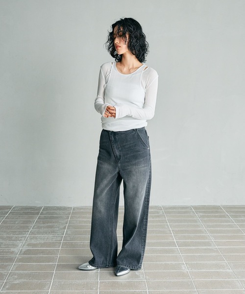 LEPSIM(レプシィム)の「【FOR I SERIES】アシメワイドデニムパンツ 132471(デニムパンツ・レディース・ブルー/ダークグレー・MEDIUM/SMALL)」の5枚目の写真