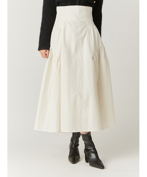 FRAY I.D(フレイアイディー)の「キルティングジャガードギャザースカート(スカート・レディース・アイボリー/ブラック/ネイビー・0/1/00)」の5枚目の写真