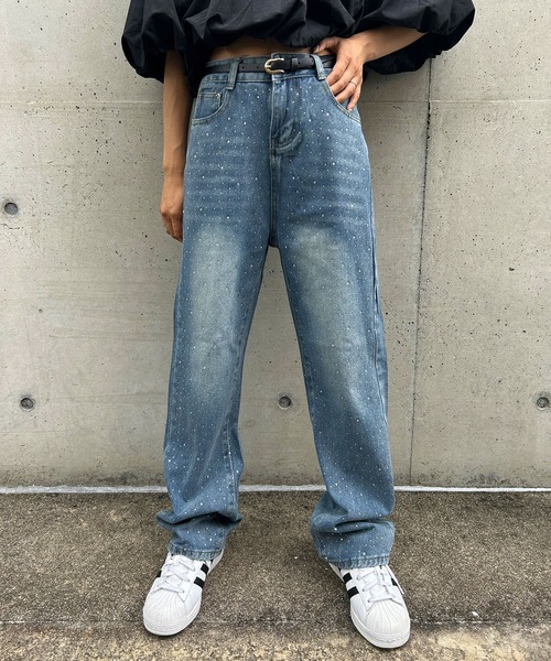 bohmal(ボマール)の「【M~3L展開】ラインストーン付きルーズデニムパンツ(デニムパンツ・レディース・ブルー・3L/LL/LARGE/MEDIUM)」の8枚目の写真