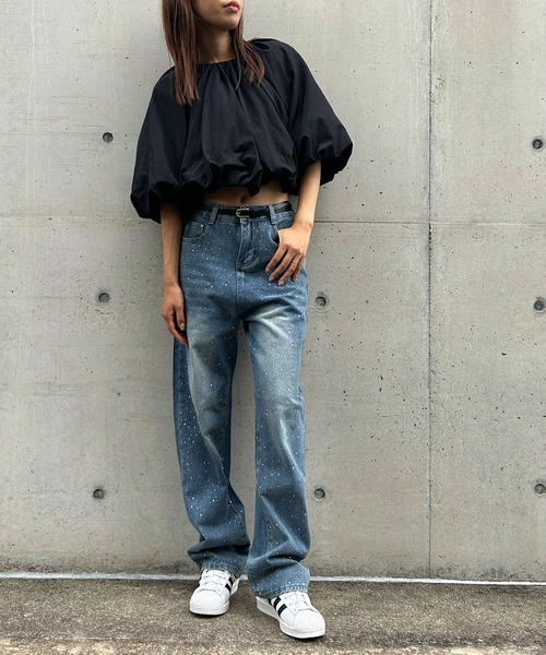 bohmal(ボマール)の「【M~3L展開】ラインストーン付きルーズデニムパンツ(デニムパンツ・レディース・ブルー・3L/LL/LARGE/MEDIUM)」の9枚目の写真