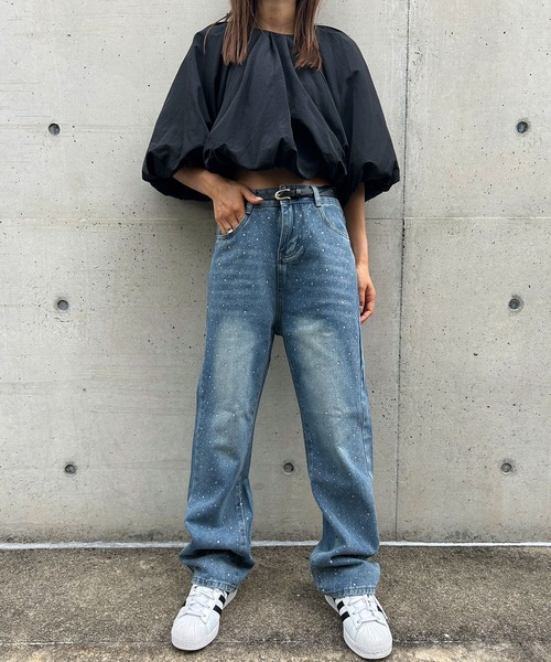bohmal(ボマール)の「【M~3L展開】ラインストーン付きルーズデニムパンツ(デニムパンツ・レディース・ブルー・3L/LL/LARGE/MEDIUM)」の10枚目の写真