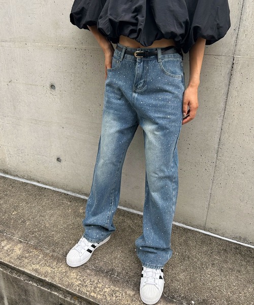 bohmal(ボマール)の「【M~3L展開】ラインストーン付きルーズデニムパンツ(デニムパンツ・レディース・ブルー・3L/LL/LARGE/MEDIUM)」の12枚目の写真