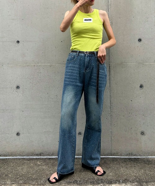 bohmal(ボマール)の「【M~3L展開】ラインストーン付きルーズデニムパンツ(デニムパンツ・レディース・ブルー・3L/LL/LARGE/MEDIUM)」の4枚目の写真