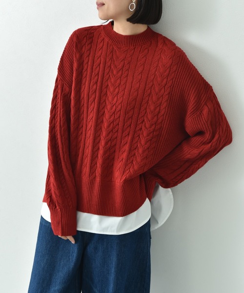 kolor クレイジーパターンニット アシメ ケーブル フリル 異素材ドッキング ケーブルニットペプラムドッキングプルオーバー≪手洗い可能