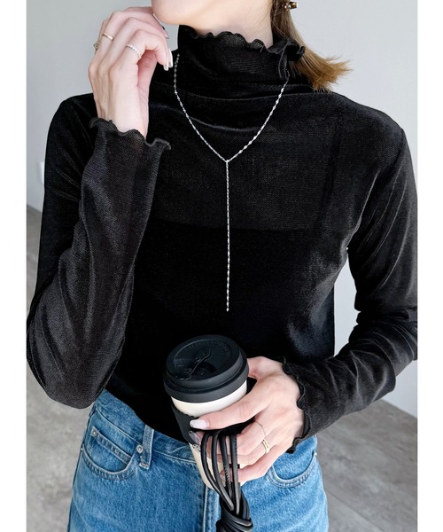 reca(レカ)の「フロッキーメッシュトップス(Tシャツ/カットソー・レディース・ブラック/オフホワイト/グレー/ブルー・M)」の1枚目の写真