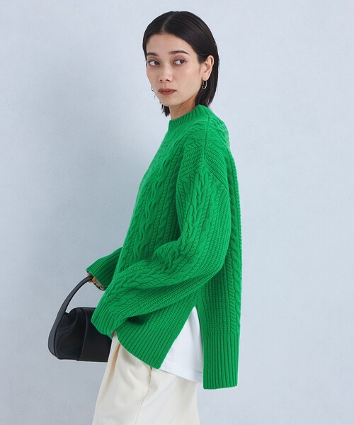 タグ付 23区 洗える ケーブル アラン ニット グリーン ゆったり 38 J