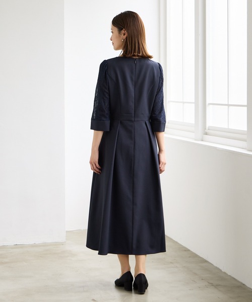 セール】レース袖×ウエストタックフィット&フレアワンピース セール】レース袖×ウエストタックフィット&フレアワンピース