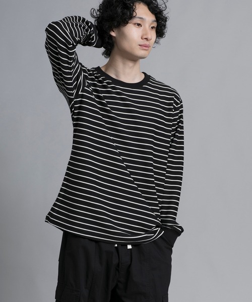 aimoha(アイモハ)の「aimoha men Timeless Striped Crewneck Sweater(スウェット・メンズ・ブラック/オフホワイト/ブルー・MEDIUM/LARGE/X-LARGE/XX-LARGE/XXX-LARGE)」の8枚目の写真
