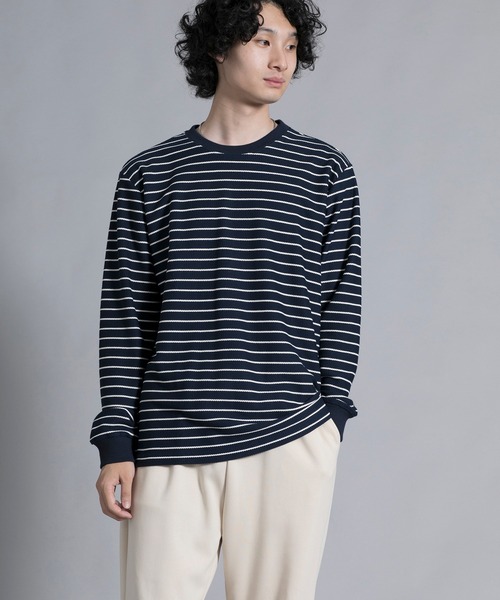 aimoha(アイモハ)の「aimoha men Timeless Striped Crewneck Sweater(スウェット・メンズ・ブラック/オフホワイト/ブルー・MEDIUM/LARGE/X-LARGE/XX-LARGE/XXX-LARGE)」の12枚目の写真