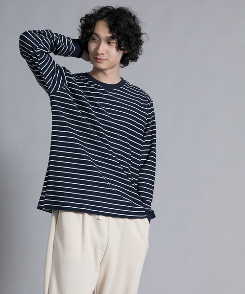 aimoha(アイモハ)の「aimoha men Timeless Striped Crewneck Sweater(スウェット・メンズ・ブラック/オフホワイト/ブルー・MEDIUM/LARGE/X-LARGE/XX-LARGE/XXX-LARGE)」の13枚目の写真