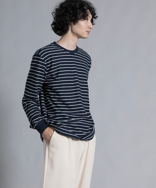 aimoha(アイモハ)の「aimoha men Timeless Striped Crewneck Sweater(スウェット・メンズ・ブラック/オフホワイト/ブルー・MEDIUM/LARGE/X-LARGE/XX-LARGE/XXX-LARGE)」の14枚目の写真