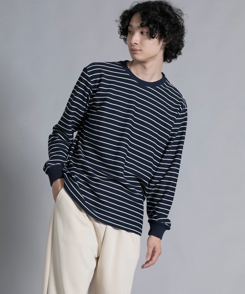 aimoha(アイモハ)の「aimoha men Timeless Striped Crewneck Sweater(スウェット・メンズ・ブラック/オフホワイト/ブルー・MEDIUM/LARGE/X-LARGE/XX-LARGE/XXX-LARGE)」の16枚目の写真