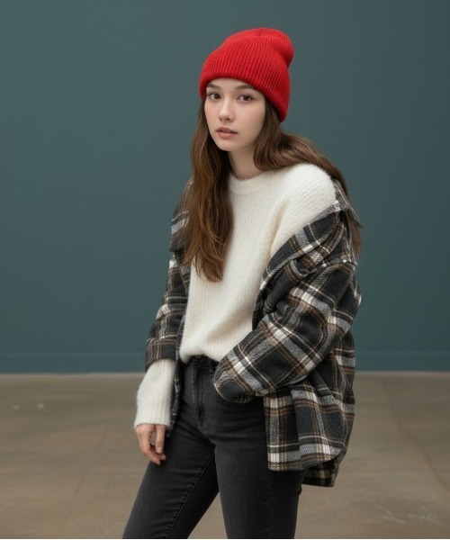 Burner（バーナー）の「【OKUOKU　0909】ニット帽　カラーバリエーション リブニットビーニー　 oku-bosi-739648710235-9（ニットキャップ/ビーニー・レディース・エメラルド/ブラック/チェリーピンク/ブルー/グレー/オフホワイト/ピンク/ワインレッド/ブラウン/ホワイト/ネイビー/オレンジ/ブラウン系その他/ライトブルー・FREE）」の16枚目の写真