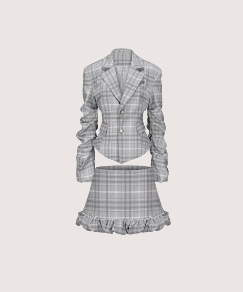 エレガントビーズチェックジャケットセットアップ Elegant Beads Check Jacket Set-Up