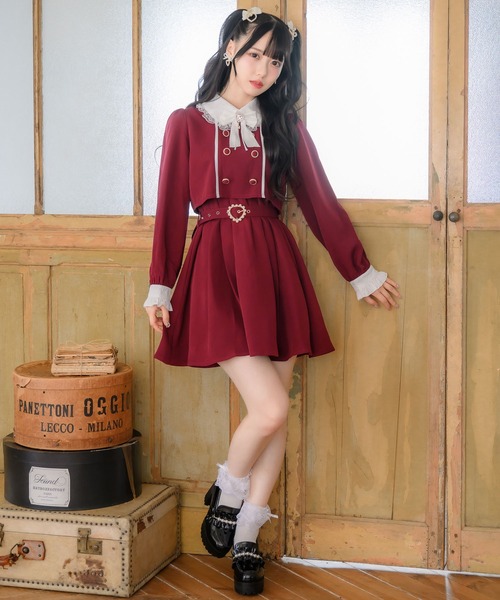 新品タグ付✧王道リボン 膝丈ワンピース 定価 17,280円 ROJITA（ロジータ）の「ツーピー風ダブルボタンワンピース