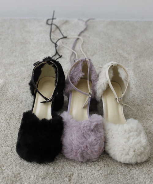 TITTY&CO.（ティティーアンドコー）の「フェイクファーバレエシューズ（バレエシューズ・レディース・ラベンダー/ブラック/アイボリー・MEDIUM/LARGE）」の11枚目の写真