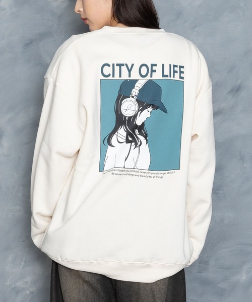 セール】back print illustration sweat shirt/バックプリント