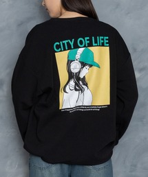 back print illustration sweat shirt/バックプリント イラスト スウェットシャツ