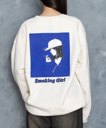 back print illustration sweat shirt/バックプリント イラスト スウェットシャツ