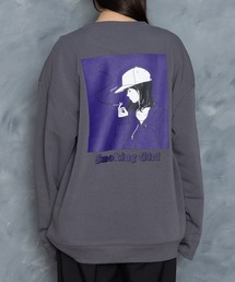 back print illustration sweat shirt/バックプリント イラスト スウェットシャツ