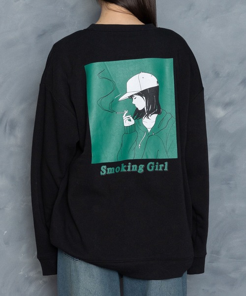 セール】back print illustration sweat shirt/バックプリント