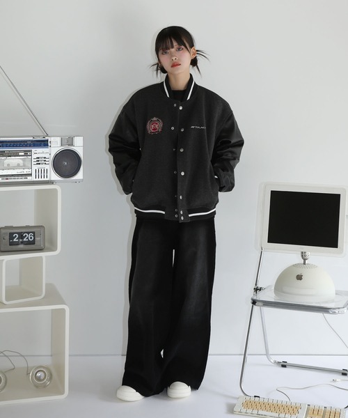 セール】エンブレムロゴ メルトンショートブルゾン スタジャン
