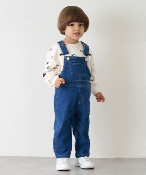 petit main（プティマイン）の「ストレッチデニムオーバーオール（サロペット/オーバーオール・キッズ・ネイビー/ブラック・L/M/S）」の4枚目の写真