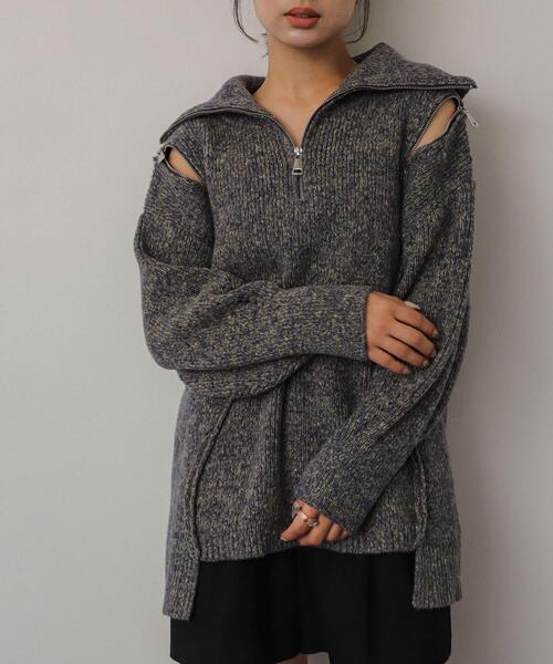 SENSE OF PLACE by URBAN RESEARCH(センスオブプレイスバイアーバンリサーチ)の「ショルダージップメランジセーター(ニット/セーター・レディース・ベージュ/ネイビー/ライトグレー・ONE)」の3枚目の写真