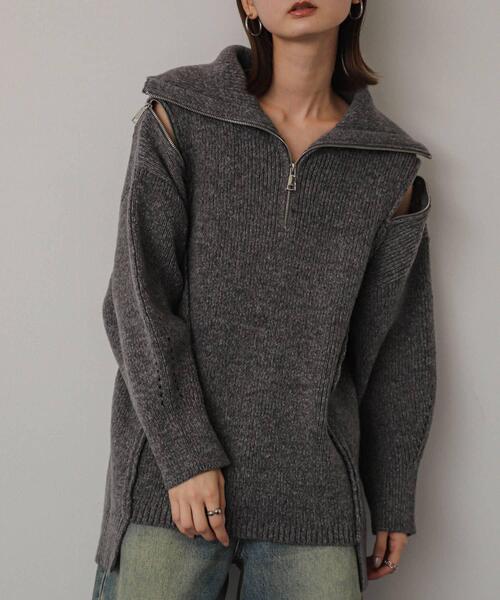 SENSE OF PLACE by URBAN RESEARCH(センスオブプレイスバイアーバンリサーチ)の「ショルダージップメランジセーター(ニット/セーター・レディース・ベージュ/ネイビー/ライトグレー・ONE)」の4枚目の写真