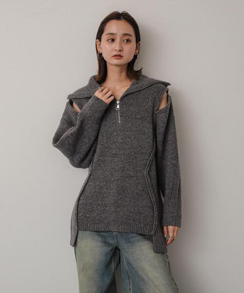 SENSE OF PLACE by URBAN RESEARCH(センスオブプレイスバイアーバンリサーチ)の「ショルダージップメランジセーター(ニット/セーター・レディース・ベージュ/ネイビー/ライトグレー・ONE)」の5枚目の写真
