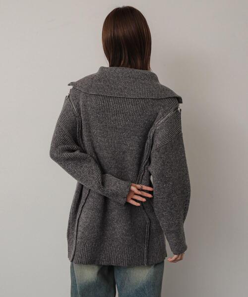 SENSE OF PLACE by URBAN RESEARCH(センスオブプレイスバイアーバンリサーチ)の「ショルダージップメランジセーター(ニット/セーター・レディース・ベージュ/ネイビー/ライトグレー・ONE)」の6枚目の写真