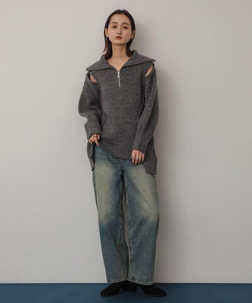 SENSE OF PLACE by URBAN RESEARCH(センスオブプレイスバイアーバンリサーチ)の「ショルダージップメランジセーター(ニット/セーター・レディース・ベージュ/ネイビー/ライトグレー・ONE)」の7枚目の写真