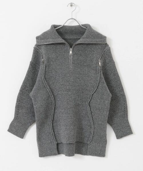 SENSE OF PLACE by URBAN RESEARCH(センスオブプレイスバイアーバンリサーチ)の「ショルダージップメランジセーター(ニット/セーター・レディース・ベージュ/ネイビー/ライトグレー・ONE)」の8枚目の写真