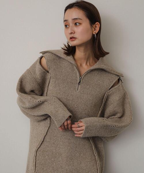 SENSE OF PLACE by URBAN RESEARCH(センスオブプレイスバイアーバンリサーチ)の「ショルダージップメランジセーター(ニット/セーター・レディース・ベージュ/ネイビー/ライトグレー・ONE)」の15枚目の写真
